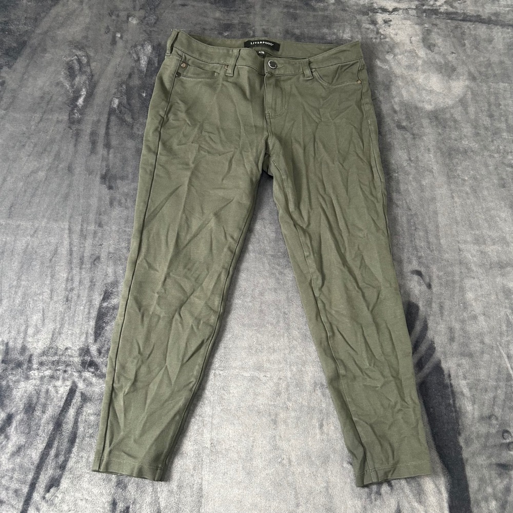 Liverpool Gia Glider Pants Womens 6/28P Olive Green Skinny Stretch Petite